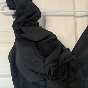 Black polyester spandex evening dress.